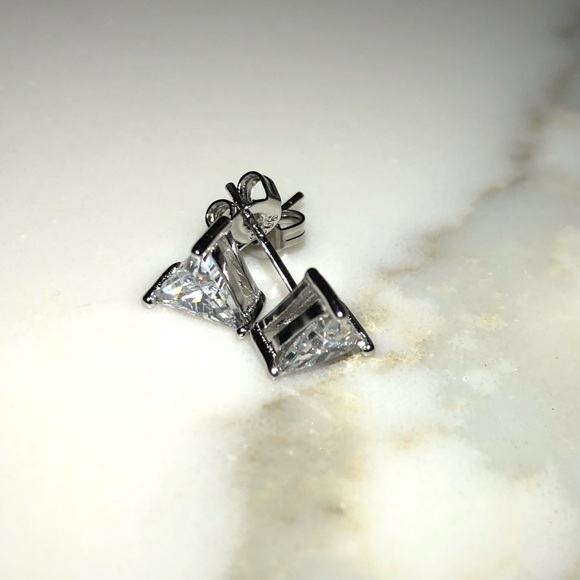 CZ Triangle Stud Earrings - Picture 3 of 5